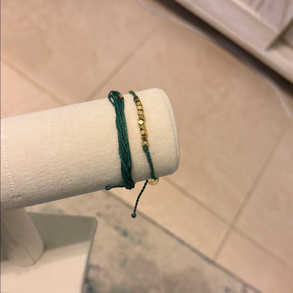 Pura Vida Green and Gold Bracelet Set